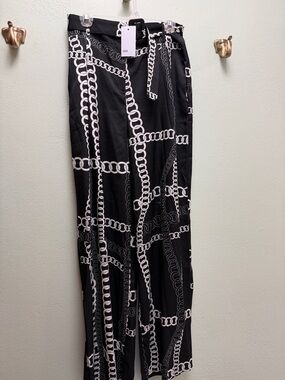Ovi Black & White Chain-Print Palazzo Pants